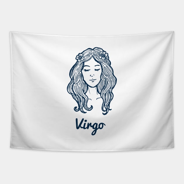 Virgo Zodiac Horoscope with Beautiful Women Girl Face with Flower Sign and Name Tapestry by ActivLife