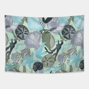 Under the Waves Watercolor - Hand Painted Green, Grey, Blue Pantone Tapestry