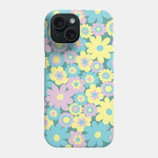 80s pastel retro flowers, pastel pink, pastel green, pastel yellow, lilac, 60s retro pattern, groovy florals Phone Case