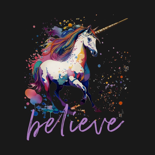 UNICORN Watercolor Believe by Scarebaby