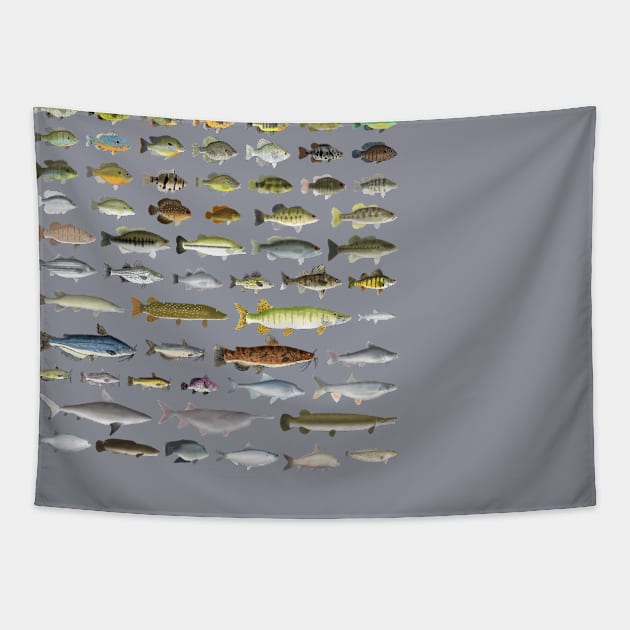 North America Freshwater Fish Group Tapestry by FishFolkArt