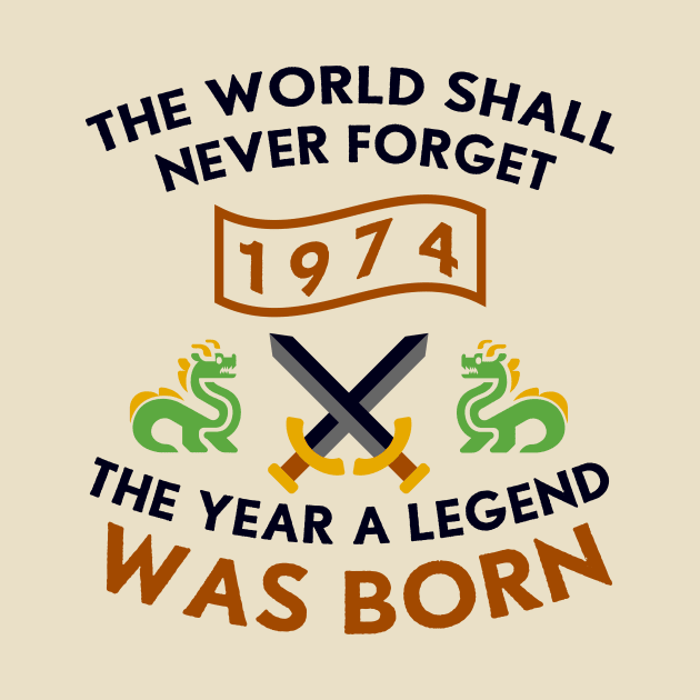 1974 The Year A Legend Was Born Dragons and Swords Design by Graograman