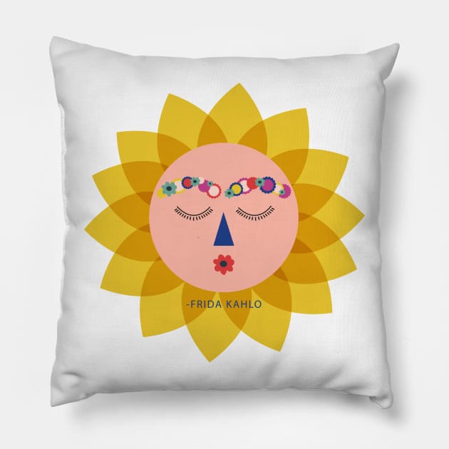 Cute funny colorful sun Frida kahlo portrait viva la vida Pillow by sugarcloudlb-studio