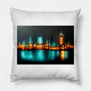 Neon London City Skyline With Buildings In Neonlight / England Pillow