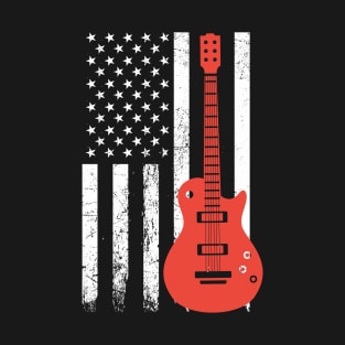 Electric Guitar Patriotic American USA Flag Guitar Player T-Shirt