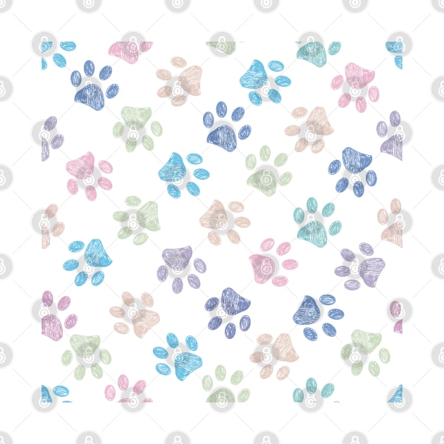 Seamless colorful doodle paw prints pattern by GULSENGUNEL