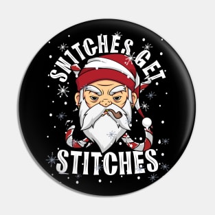 Snitches Get Stitches Santa Hat Rebel Santa Humorous Matching Pin