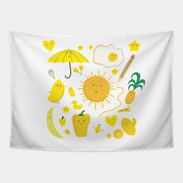 YELLOW KAWAII STUFF Tapestry by smoochugs