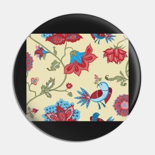 Exotic chintz with bird - beige / multicolor Pin