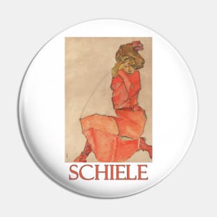 Kneeling Female in Orange-Red Dress by Egon Schiele Pin