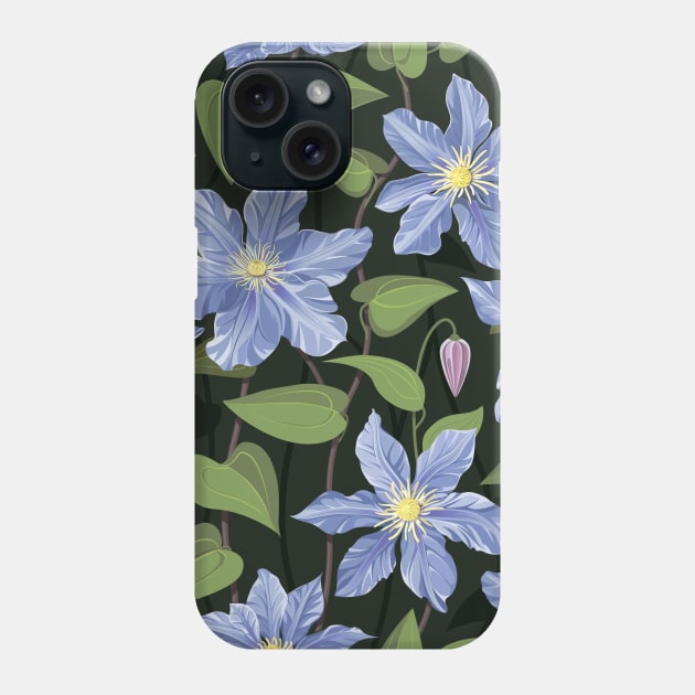 Clematis flowers blue Phone Case by Avisnanna