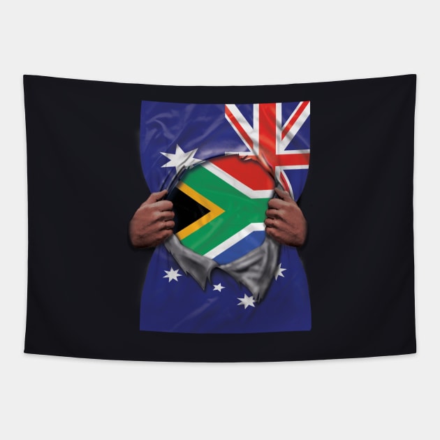 South Africa Flag Australian Flag Ripped - Gift for South African From South Africa Tapestry by Country Flags