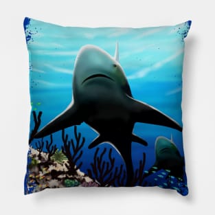 Great White Shark, from the Abyss of Soul Digital Painting Pillow