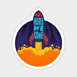 Mars Here We Come Spaceship Text Wrap Magnet