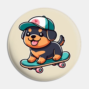 Rottweiler Puppy On Skateboard Kawaii Skater Dog Lover Pin