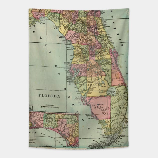 Vintage Map of Florida (1909) Tapestry by Bravuramedia