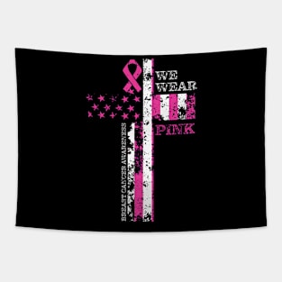 We Wear Pink American Flag Breast Cancer Warriors Vintage Tapestry