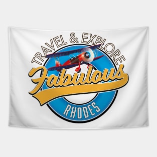 Travel explore fabulous Rhodes logo Tapestry