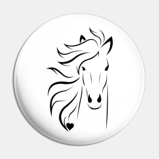 Black design horse and heart Pin