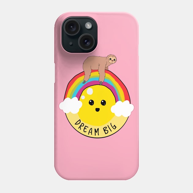 Dream big sloth riding rainbow motivational Phone Case by gigglycute