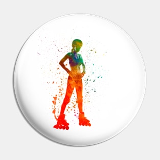 Woman in roller skates in watercolor Pin