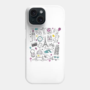 Around the World Travel Doodle - Travelling Phone Case