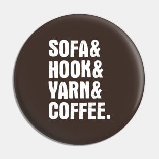 Sofa, hook, yarn & coffee Pin