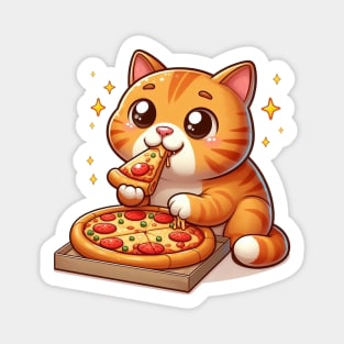 cute cat fat eat pizza cartoon illustration vector transparent backgroud Magnet