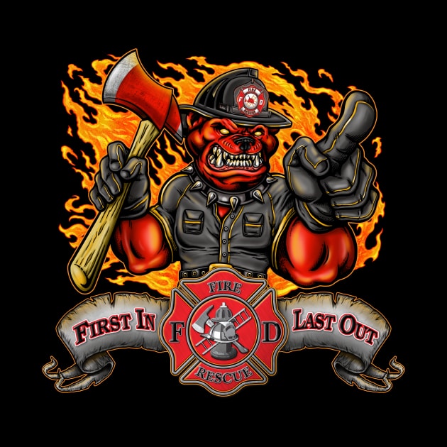 First In Last Out Firefighter Dog by Fine Design Creative