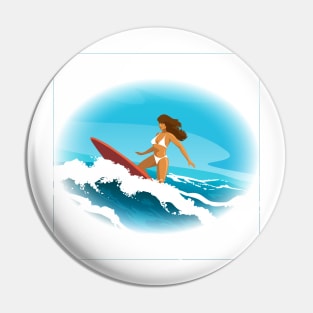 Surfing woman illustration Pin