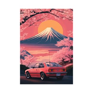 Japanese car with Mount Fuji and Sakura cherry blossoms T-Shirt