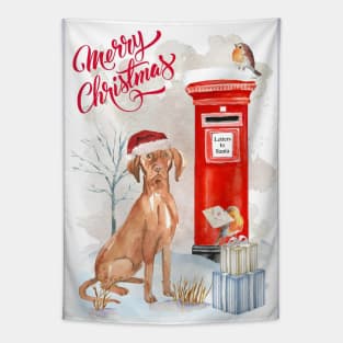 Hungarian Vizsla Merry Christmas Santa Dog Tapestry