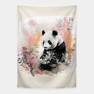 Panda with semi abstract foliage Tapestry
