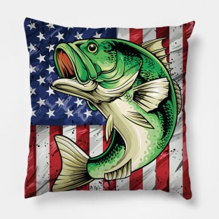 Bass Fishing American USA Flag Fisherman Pillow