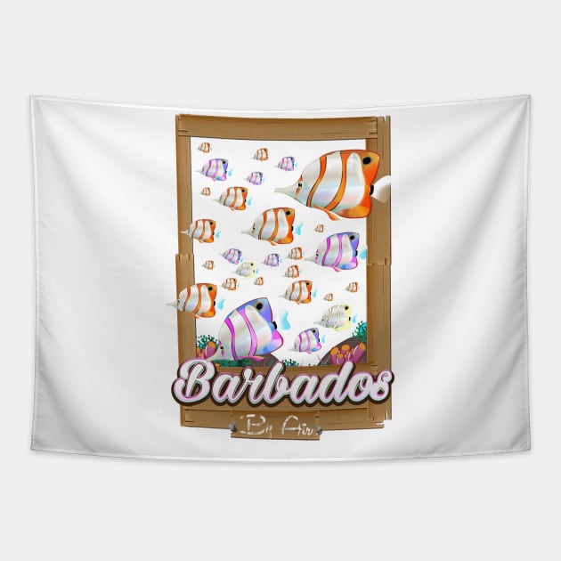 Barbados Travel Poster Tapestry by nickemporium1