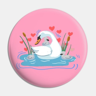 Mother Swan with baby swan family Pin