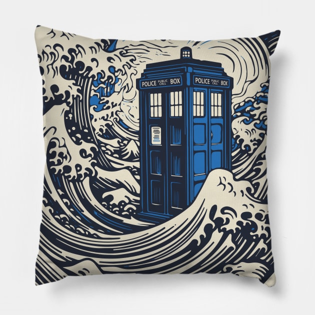 Kanagawa Tardis Pillow by DesignedbyWizards