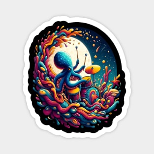 Moonlit Melodies Octopus Drummer Magnet