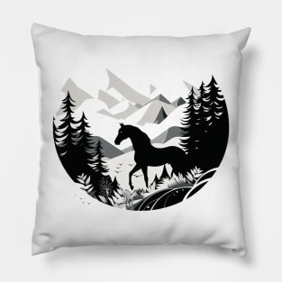 Equine Elegance: Majestic Horses in Beautiful Riding Landscape Pillow