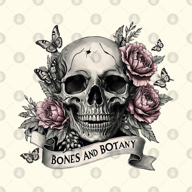 Bones and botany, Skull human anatomy floral, pink watercolor roses, Bones and Botany art anatomy by Collagedream