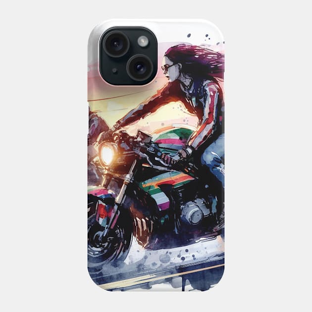 Artistic impression of a girl riding a motorcycle Phone Case by WelshDesigns