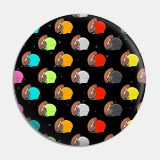 American Football - Colorful Helmets and Ball Pattern on Black Background Pin