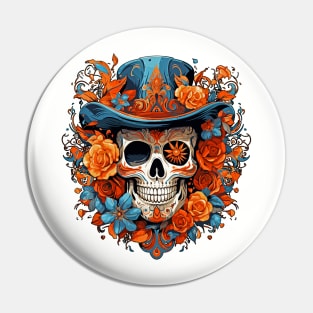 Day of the Dead Dia de Los Muertos Sugar Skull with Top Hat Pin