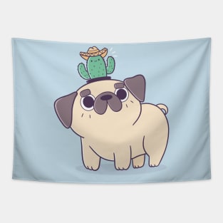 Pug with a Cactus Hat Tapestry