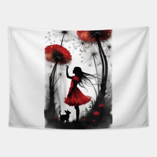 Crimson Whispers: Innocence Amidst Nature's Palette Tapestry