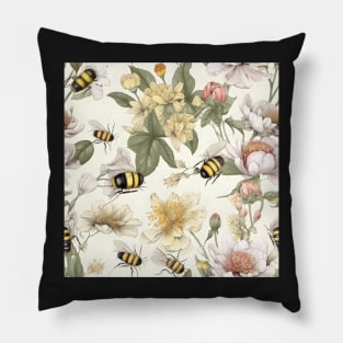 Bees and Yellow Wild Flowers Pillow