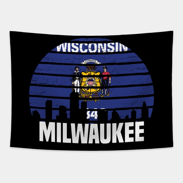Milwaukee Wisconsin WI Group City Silhouette Flag Tapestry by jkshirts