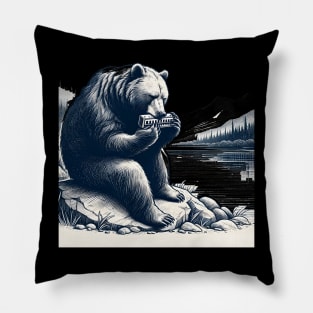 Bear Playing Harmonica Pillow