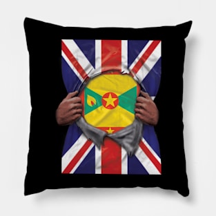 Grenada Flag Great Britain Flag Ripped - Gift for Grenadan From Grenada Pillow