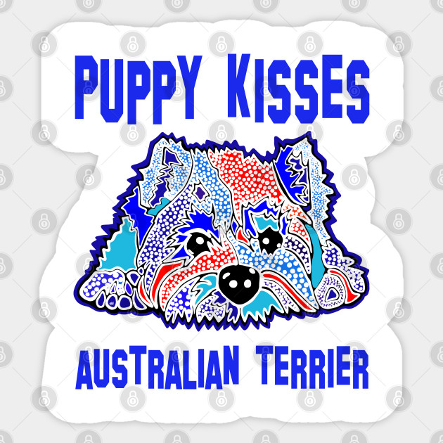 Australian Terrier Puppy Kisses Puppy Terriers Dogs Puppies Dog Pet Pets Pink Green Jackie Carpenter Australian Terrier Sticker Teepublic